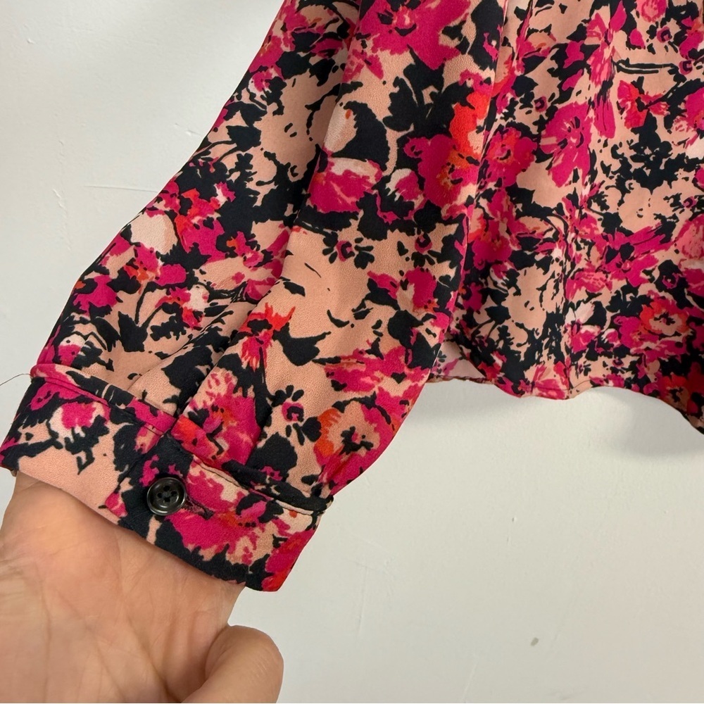 Loft Blouse Womens Medium Pink Floral Print Long Sleeve Half Button Top - Picture 4 of 10